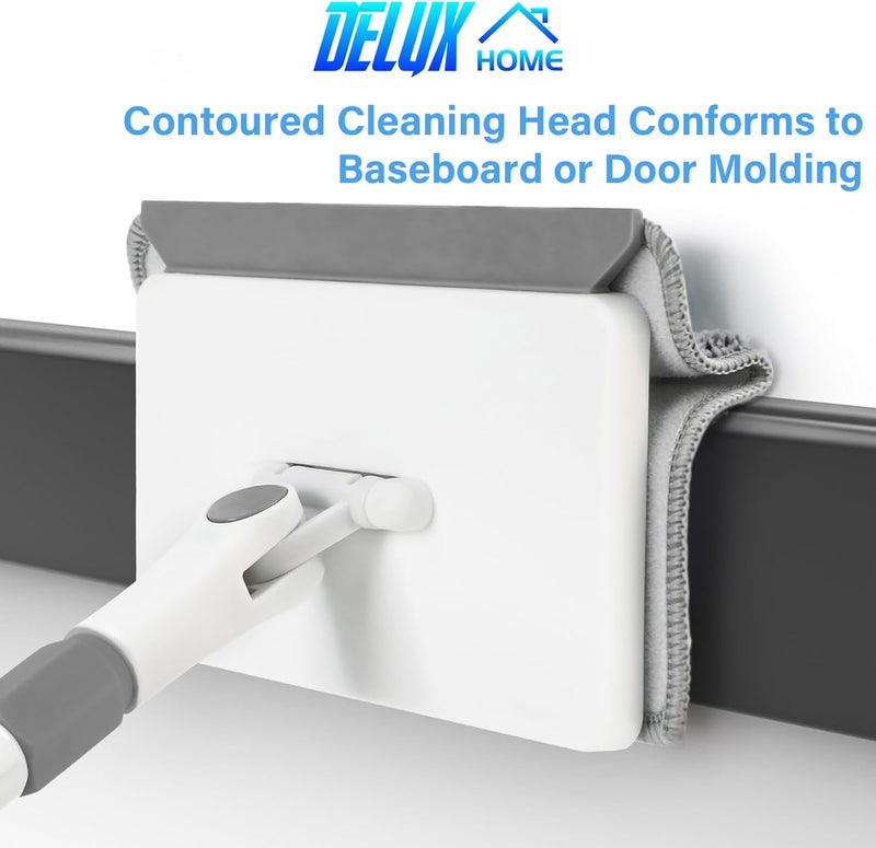 DELUX Baseboard Cleaner Tool with Handle, Baseboard Cleaner with Extendable Long Handle, 4 Reusable Cleaning Pads Wall Cleaner for Baseboards Cleaning, Ceiling, Wall, Floor, Shower Bathroom Kitchen - Image 3